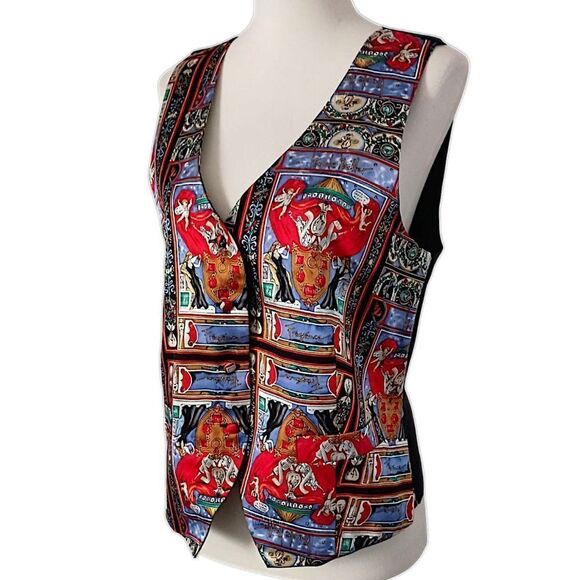 Nicole Miller Silk Vest L Vtg 90s Fragrance Allover Graphic Art Print Graffiti. - Picture 5 of 16